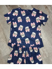Жіночий трикотажний літній комплект-піжама з кішкою