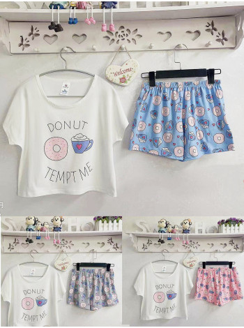 Женская пижама топик и шорты принт пончик 