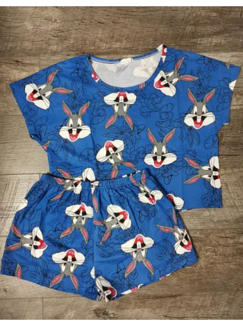 Молодежная пижама для женщин топ и шорты с кроликами
