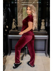 Женская велюровая пижама-комплект цвет бордо