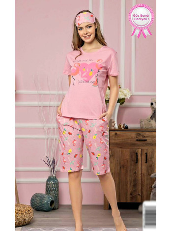 Женская пижама футболка и бриджи розовый фламинго