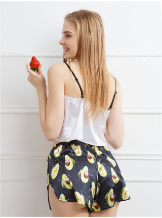 Женский  шелковый комплект - пижама с принтом авокадо