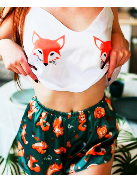Женская шелковая пижама лиса, лисички