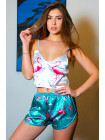 Женский шелковый комплект - пижама с фламинго