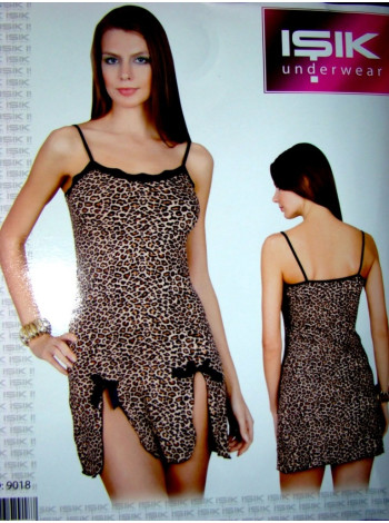 Леопардовая ночная рубашка из вискозы с разрезами