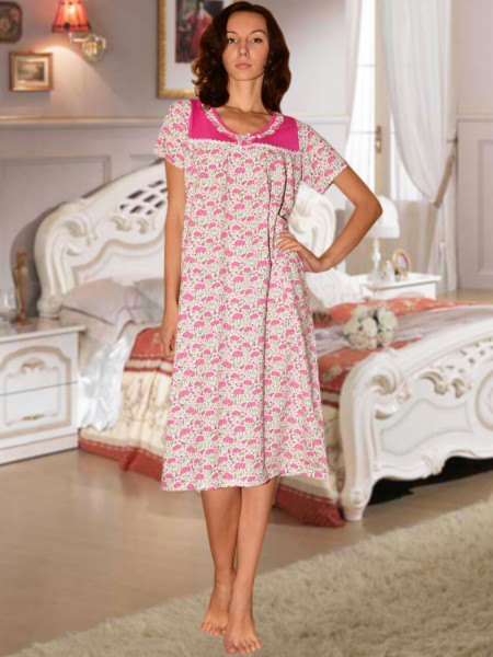 Женская ночная сорочка цветная с коротким рукавом