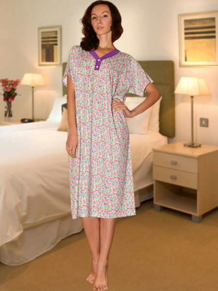 Женская ночная сорочка цветная с коротким рукавом хлопок