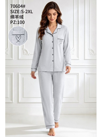 Женская кашемировая пижама на пуговицах серая