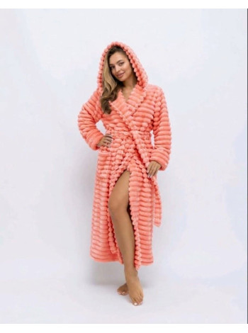 Женский халат Terry Shar Pei с капюшоном с длинным запахом персика