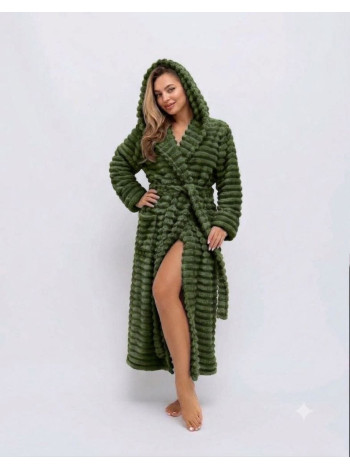 Женский халат Terry Shar Pei с капюшоном с длинным запахом зеленого цвета залёный