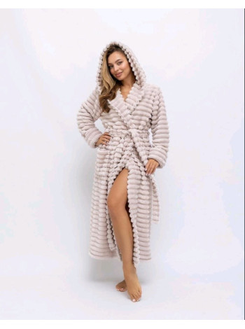 Женский махровый халат Shar Pei с капюшоном с длинным запахом молочный молочные продукты