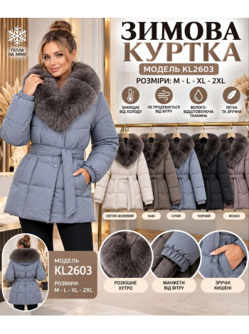 Жіноча куртка тепла з капюшоном на хутрі